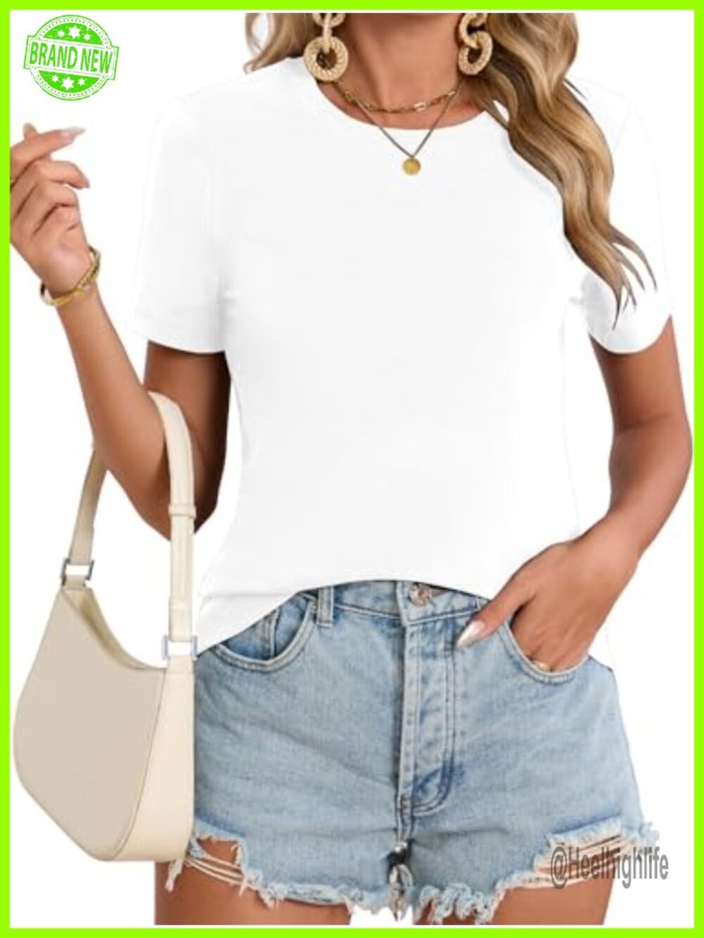 Cotton Blend Basic Tee Crewneck Short Sleeve Slim Fit Women's Top